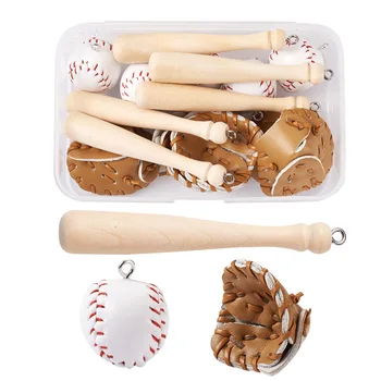 15 Adet PU Deri Mini beyzbol eldiveni Ahşap Yarasa Kolye Charm Anahtarlık Bilezik Kolye Küpe DIY Craft Takı Yapımı