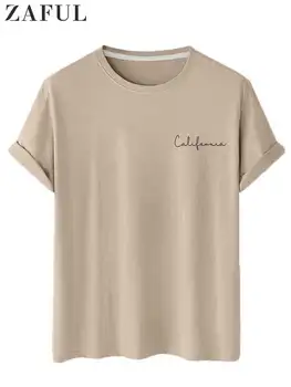 ZAFUL Kısa Kollu T-Shirt Erkekler için Rahat Temel Mektup Baskılı T Shirt Katı erkek giyim Ön Omuz Üstleri Tee 2022 YENİ