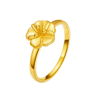 1 ADET Yeni 999 Gerçek 24 K Sarı Altın Yüzük 3D Zanaat Çiçek Band Yüzük 0.4-0.7 g Kadın Hediye