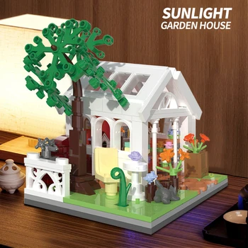 Mini Sokak Görünümü Güneş Çiçek Odası Yapı Taşları DIY Arkadaşlar Ev Bulmaca tuğla oyuncaklar Kız Oyun Evi Modeli Çocuk Hediyeler