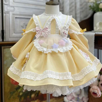 Bebek Kız balo elbisesi Çocuklar İspanyol Tasarım Elbise Çocuk Lolita Karikatür Tavşan İlmek Elbiseler Bebek Sevimli Paskalya Parti Frocks