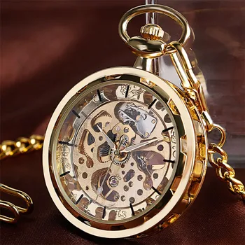 Şeffaf Açık Yüz İçi Boş İskelet Mekanik cep saati El Sarma Vintage Saat doğum günü hediyesi Cep Zinciri reloj