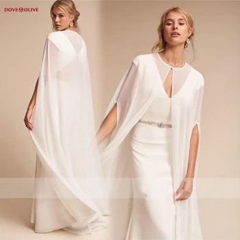 Beyaz Şifon Düğün Pelerin Gelin Wrap 2022 Bolero Kadın Parti Mariage Ceket pelerin Akşam Şal Kapak Üst
