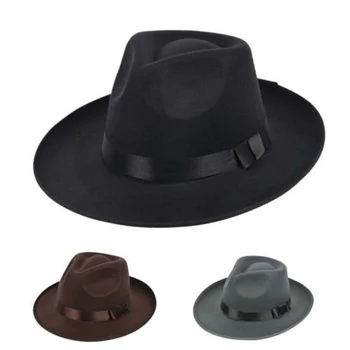 2021 Erkekler Kadınlar Kalın Yün Vintage fötr şapka Geniş Ağızlı Melon Kap Siyah Gri kovboy şapkası Siyah Gri Unisex Şapkalar