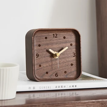 Katı ahşap Mini Masa Saatleri Ofis Kare Siyah Ceviz Ahşap Iğne Saat Ev Dekorasyon Süsler Masa Timepiece Izle Hediyeler
