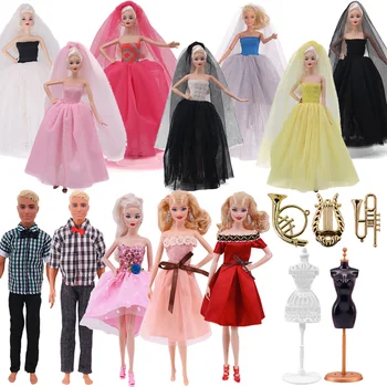 Barbie oyuncak bebek giysileri El Yapımı düğün elbisesi Peçe İle Nedime ve En İyi Erkek Giysileri Barbie Bebek İçin Güzel Düğün Aksesuarları