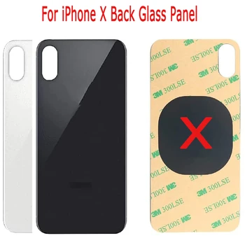 Büyük Delik iPhone X İçin Arka Cam Panel pil Kapağı Arka Kapı Konut Case Yedek Parçalar 3M Bant İle LOGO İle Onarım Bölümü