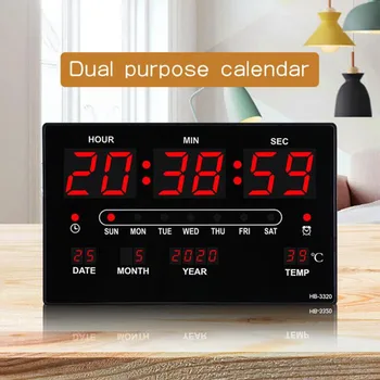 32x20x3CM Büyük Dijital duvar saati Alarm Saatlik Zil Fonksiyonu Masa Saati Takvim Sıcaklık Elektronik LED Saatler Fiş ile