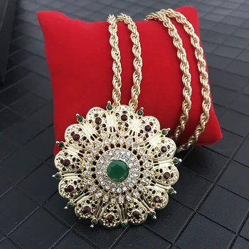 Moda takı Altın Renk Uzun Kolye Kolye Kadınlar için Etnik Düğün Hediyesi Fas Kaftan Metal Çiçek Aksesuarı