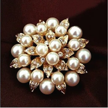Sparkle Diamante ile Yüksek Kalite Altın Renk Güzel Düğün Buket İnci Broş