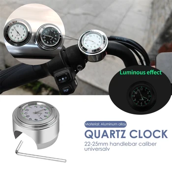 Evrensel motosiklet bisiklet Gidon Montaj quartz saat Alüminyum Aydınlık Saat Stil Su Geçirmez Krom Moto Aksesuarları
