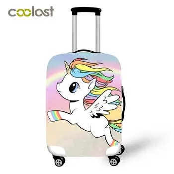 Çizgi film Unicorn Seyahat Bagaj Koruyucu Sevimli bagages Kızlar Gökkuşağı Bulutlar Seyahat Aksesuarları Bavul roulettes Kadın Kapsar 