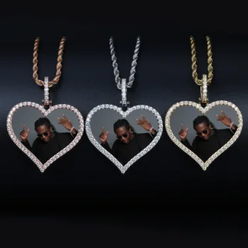 TOPGRILLZ Custom Made Fotoğraf Kalp Madalyonlar Kolye & Kolye İle 4mm Tenis Zincir AAA Kübik Zirkon erkek Hip Hop Takı