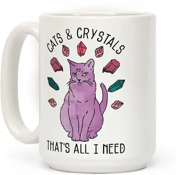 Komik Kediler ve Kristaller Beyaz 11 Ons Seramik Kahve Kupa Kedi Sevgilisi Hediye Kupa