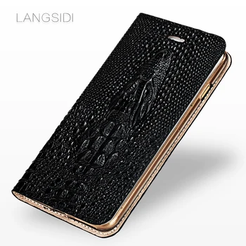 LANGSIDI Manyetik Kart standı Flip case Samsung s20 s21 ultra s22 artı S21 FE Timsah kafatası Hakiki Deri telefon kılıfı