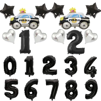 araba polis Alüminyum balon Seti Bebek Duş Erkek polis Doğum Günü Partisi Malzemeleri 0-9 Numarası Yıldönümü Balonlar Dekorasyon