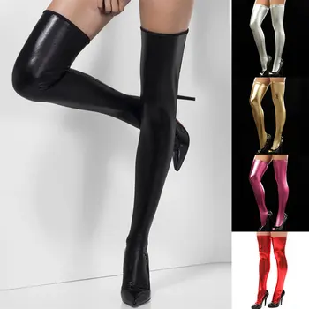 Seksi kadın Diz Üstü Çorap Siyah Deri Patent Seksi İnce Çorap Fit Seksi Deri Uzun Çorap Kadın Kızlar Çorap