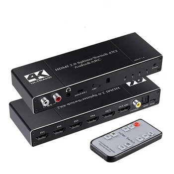 HDMI Switcher 4K 60Hz Anahtarı 4 In 2 Out HD-MI Splitter / Switcher Ses Çıkarıcı ile ARK IR Uzaktan Kumanda TV Xbox HDTV PS4