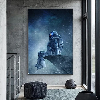 Modern Sanat Yalnız Astronot Oturma Uzay Tuval Boyama Posterler ve Baskılar Duvar Sanatı Resimleri yatak odası dekoru