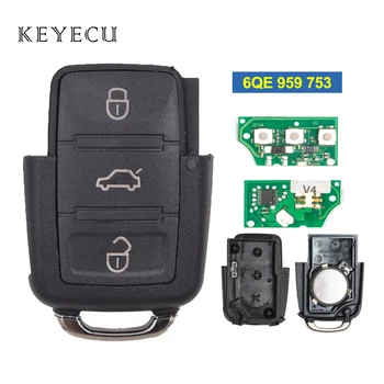 Keyecu 6QE 959 753 Uzaktan Araba Anahtarı Fob 3 Düğmeler 434 MHz için Volkswagen VW Tilki Gol Sharan Saveiro 2010+, FCC ID: 6QE959753