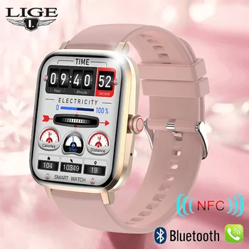 LIGE NFC akıllı saat 2022 Kadın Bluetooth Çağrı İzle Spor Spor Özel İzle Yüz Android ıos İçin IP68 Su Geçirmez Smartwatch
