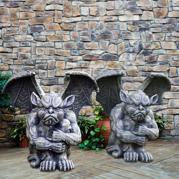Yaratıcı Kanatlı Gargoyle Heykeli Gotik Oturma Guardian Evil Demon Heykel Heykelcik Reçine Süs Cadılar Bayramı Bahçe