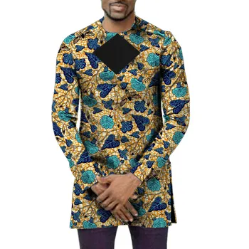 Siyah Elmas Tasarım Yama erkek Gömlek Nijeryalı Moda Uzun Kollu Balmumu Üstleri Modern Stil Afrika Erkek Kıyafet