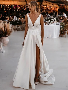 Alagirls Saten düğün elbisesi Bir Çizgi düğün elbisesi Seksi Plaj düğün elbisesi es Gelin düğün elbisesi es 2022 Gelin Elbise Boho