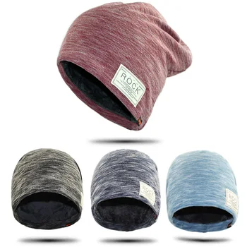 Unisex Kış Artı Kadife Sıcak Örgü Bere Şapka Kadınlar İçin Hımbıl Kaya Kapaklar Adam Renk Karıştırma Skullies Beanies Rahat Bonnets
