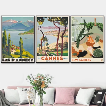 Iskandinav Vintage Seyahat Şehirler Posteri Cannes Cote D Azur Kew Bahçeleri Posteri Manzara sanat tuval Boyama Duvar Resmi Ev Dekor