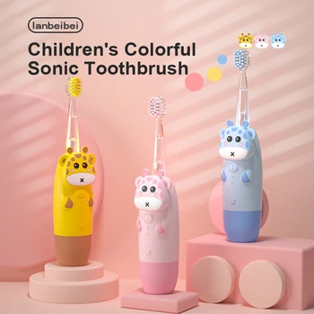 Çocuk Sonic Elektrikli Diş Fırçası Renkli LED Çocuk Diş Fırçası Karikatür Desen IPX6 Su Geçirmez Diş Temizleme Fırçası Kafaları