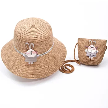 Kız çocuklar Sevimli rahat hasır şapka + çanta setleri Çocuk bebek Açık seyahat tatil plaj disket şapka çanta seti çiçek güneşlikli kep panama