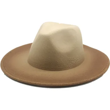Fedora şapka Kadın Erkek Geniş Ağız Degrade Renk Tasarlanmış Panama Resmi Caz Kapaklar Kovboy Cowgirl Şapka Kadınlar için Sombreros De Mujer