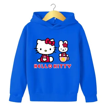 Hello Kitty çocuk giysileri Hoodies + Pantolon erkek kız giysileri Hello Kitty Hoodies Giysi gençler için Sonbahar sevimli Anime Kostüm