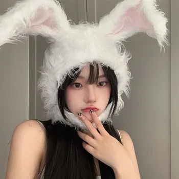 2022 Yeni Beyaz Peluş Tavşan Şapka Türban Güzel Kulaklar Başkanı Wrap Uzun Saç Kapak Cosplay Kostüm Tavşan Sevimli Kadın Performans Kap