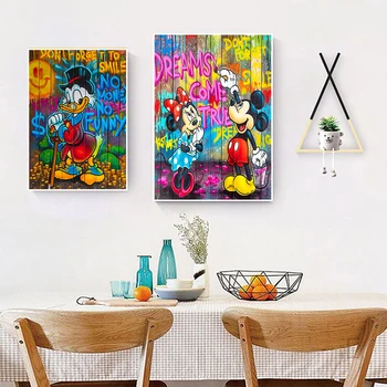 Disney Karikatür Dekoratif Poster Mickey Minnie Graffiti Tuval Boyama Çocuk Odası Duvar sanatsal fresk Modern Ev Dekor için Estetik