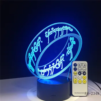 yüzükler 3D halka şekli akrilik LED gece lambası dokunmatik 7 renk değiştirme masa lambası dekoratif ışık hediye AW-2349