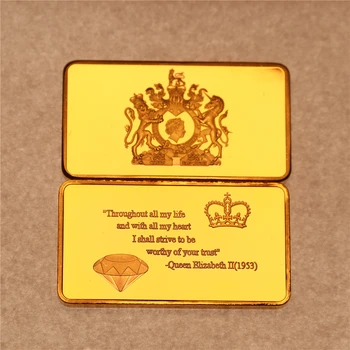 1 oz Altın Bar 1953 Kraliçe Elizabeth II Elmas Jübile Saf 24 k Altın Kaplama Külçe
