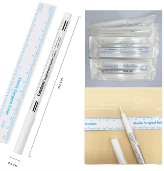 1 adet Beyaz Cerrahi Kaş Dövme Cilt işaretleyici kalem Aracı Aksesuarları dövme işaretleyici kalem ölçüm cetveli ile Microblading Pozisyon