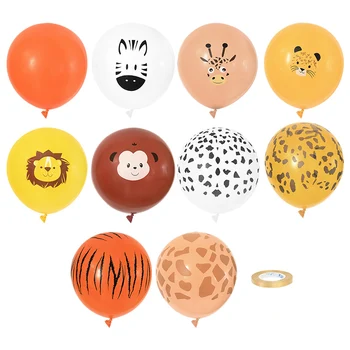 10 adet Orman Hayvan Lateks Balon Safari Tema Doğum Günü Partisi Dekor Malzemeleri Oyuncak İnek Kaplan Zebra Leopar Desen Balon Sahne