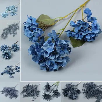 Yapay çiçekler Sis Mavi Sahte Çiçek Düğün Tavan Çiçek Yol Rehberi Sıra Çiçek Düzenleme Dekorasyon Plastik Çiçek Dekor