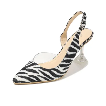 MAIERNISI Yaz Seksi PVC Şeffaf Zebra Desen yüksek topuk Ayakkabı Moda Toka Bayanlar parti ayakkabıları Gece Kulübü Pompaları Sandalet