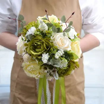 Gelin Nedime Gül Yapay Tutan Çiçekler Gelin Mariage Buket İpek Saten Kurdele ile Düğün Aksesuarları İyilik