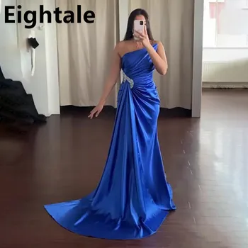 Eightale Kraliyet Mavi Mermaid Abiye Bir Omuz Saten Elbise Pleats Boncuklu Örgün Balo Parti Kıyafeti kutlama elbiseleri