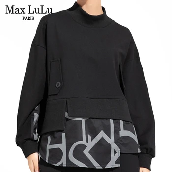 Max LuLu 2022 Avrupa moda üst giyim Bayan Siyah Tee Gömlek Bayanlar Lüks Vintage Baskılı Gevşek Tişörtleri Balıkçı Yaka Sıcak Giysiler