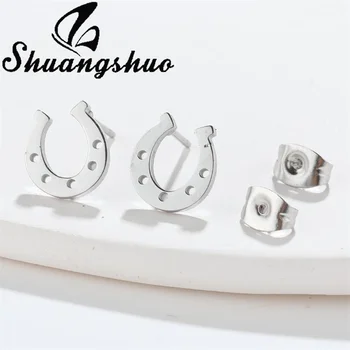 Shuangshuo Benzersiz At Ayakkabı Paslanmaz Çelik Küpe Gümüş Renk Geometrik U Şekli Piercing Küpe Kadınlar için Mujer Pendientes