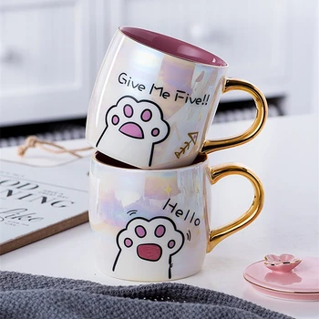 Karikatür Seramik Kedi kapaklı kupa ve Kaşık Kahve Süt Kupalar Sevimli Yaratıcı Kahvaltı Fincan sevgililer Günü Düğün doğum günü hediyesi 0