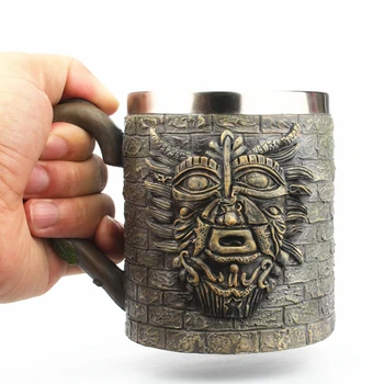 Firavun bira kupası Reçine Paslanmaz Çelik Çift duvar Kahve Fincanı Antik Mısır Firavun Noel Çay Süt Kupalar Bar Hediye Dekorasyon 0