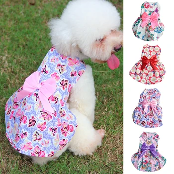 Yaz Baskılı Pet Köpek Pamuk Elbise Sevimli Prenses Etekler Pet Elbise Küçük Orta Köpekler İçin Etek Köpek Gelinlik York Giysileri 0