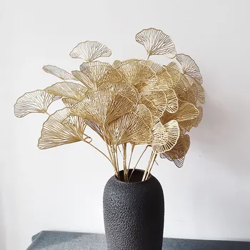 3 Çatal Fan Yaprak Örgü Yapay Altın Ginkgo Okaliptüs Holly Plastik Çiçekler Düğün Çiçek Düzenleme Ev Dekor El Sanatları